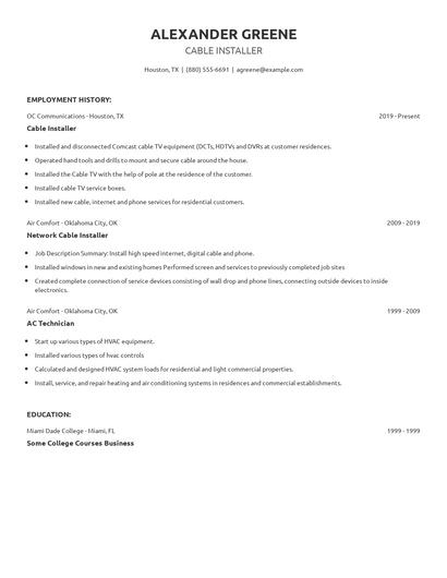 Cable Installer Resume
