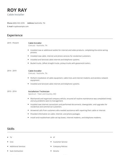 Cable Installer Resume