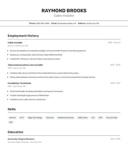 Cable Installer Resume