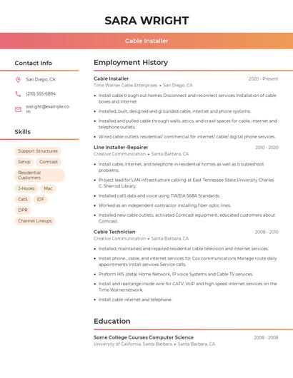 Cable Installer Resume
