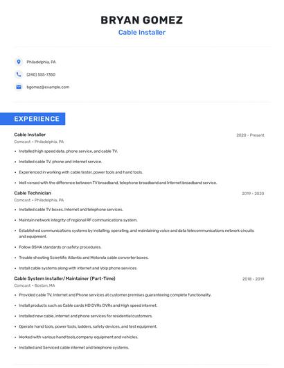 Cable Installer Resume