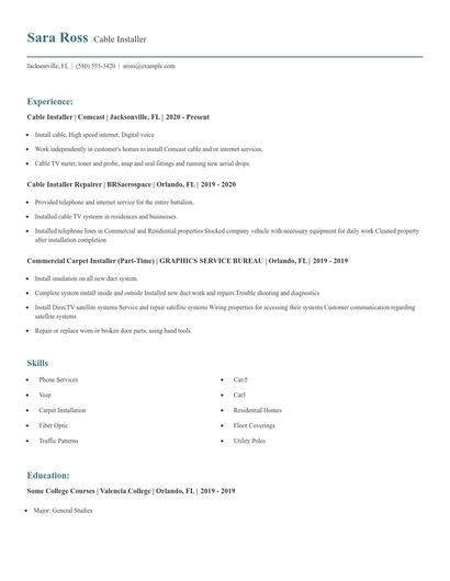 Cable Installer Resume