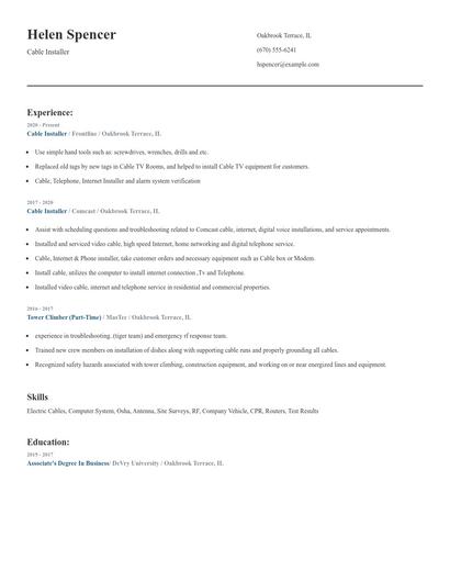 Cable Installer Resume