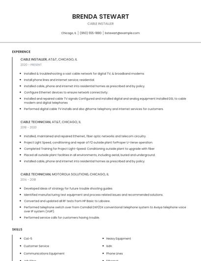 Cable Installer Resume
