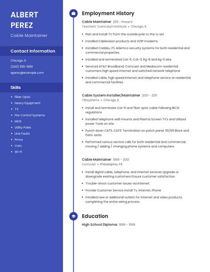 Cable Maintainer Resume