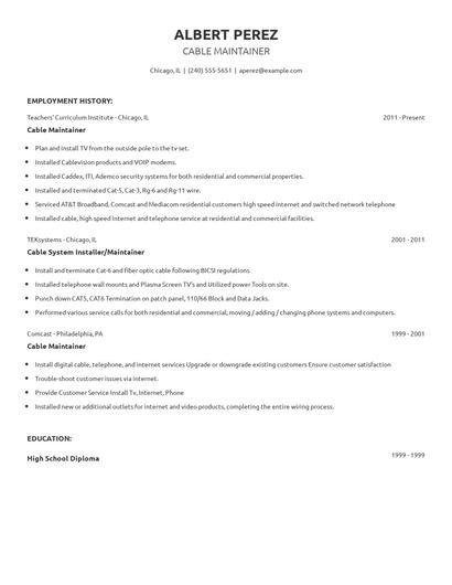 Cable Maintainer Resume