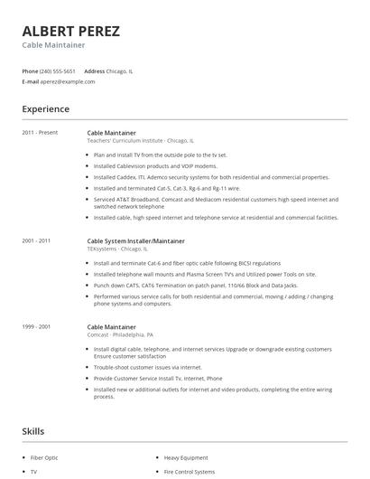 Cable Maintainer Resume
