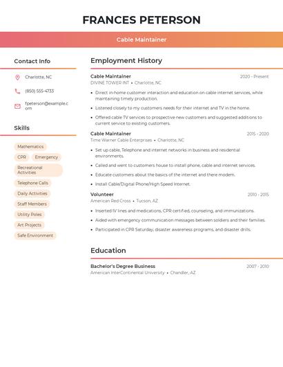 Cable Maintainer Resume