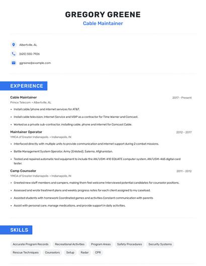 Cable Maintainer Resume