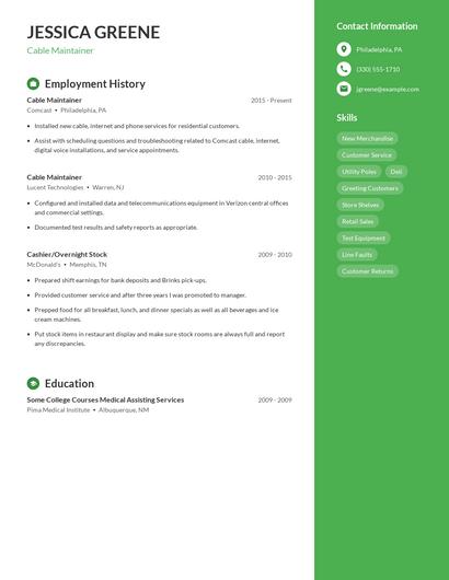 Cable Maintainer Resume