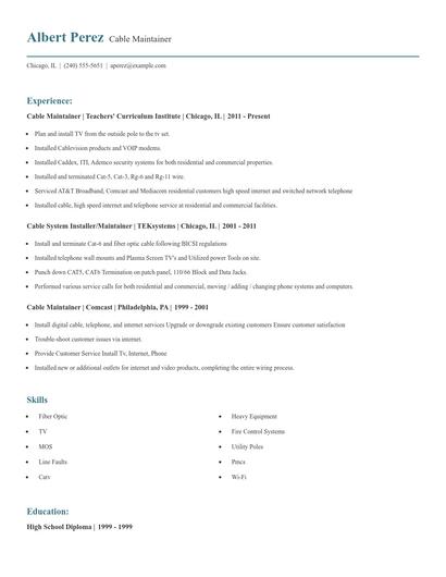 Cable Maintainer Resume