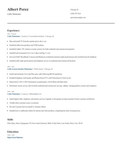 Cable Maintainer Resume