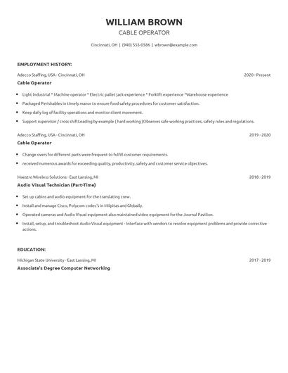 Cable Operator Resume
