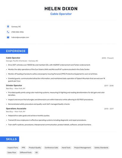 Cable Operator Resume