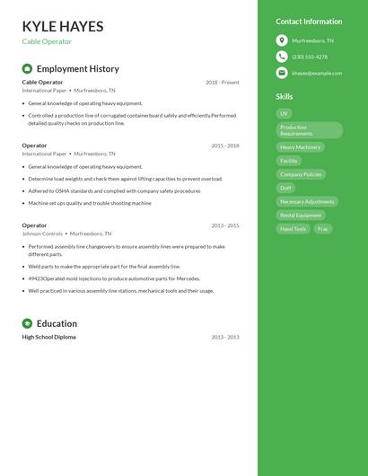 Cable Operator Resume