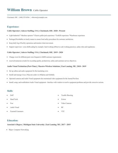 Cable Operator Resume