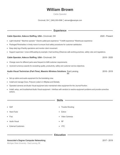 Cable Operator Resume