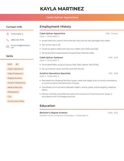Cable Splicer Apprentice Resume