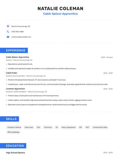 Cable Splicer Apprentice Resume