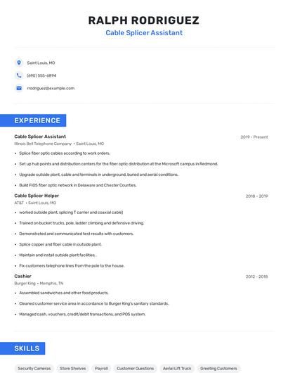 Cable Splicer Assistant Resume