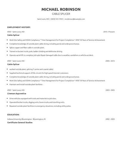 Cable Splicer Resume