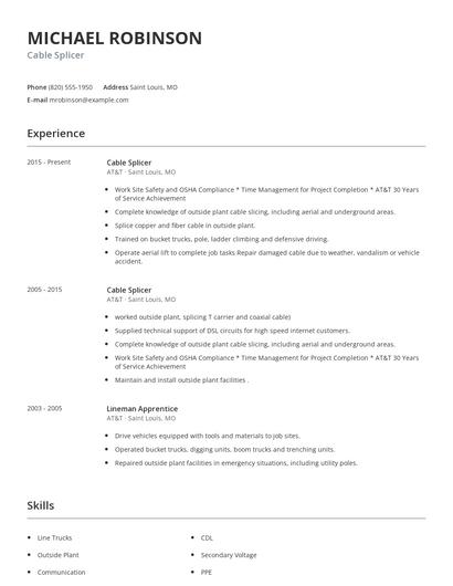 Cable Splicer Resume