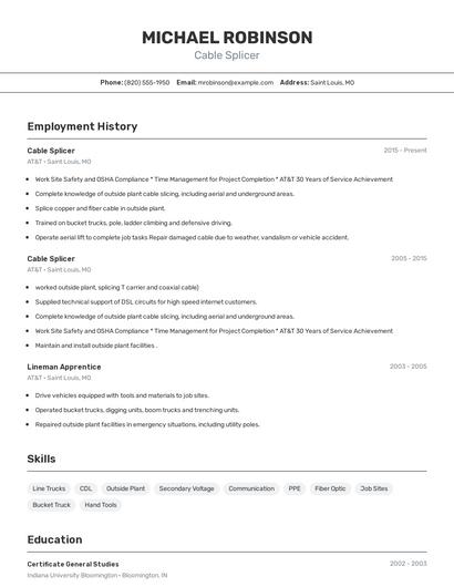 Cable Splicer Resume