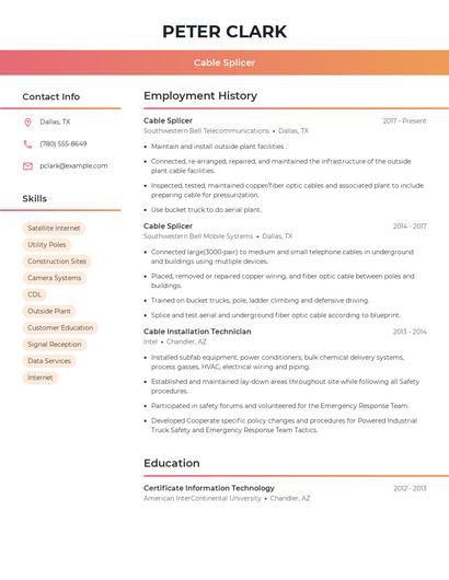 Cable Splicer Resume