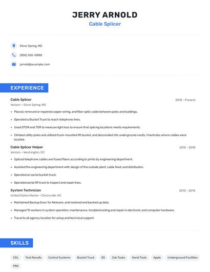 Cable Splicer Resume