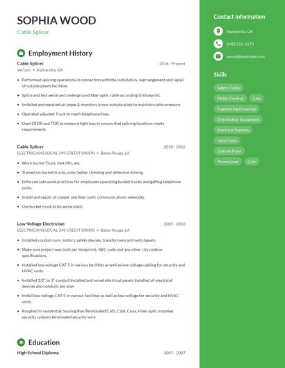 Cable Splicer Resume