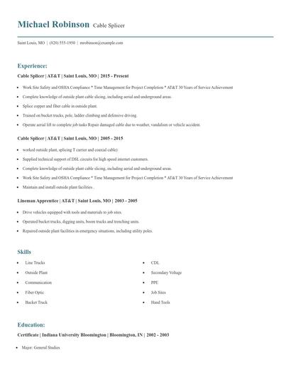 Cable Splicer Resume