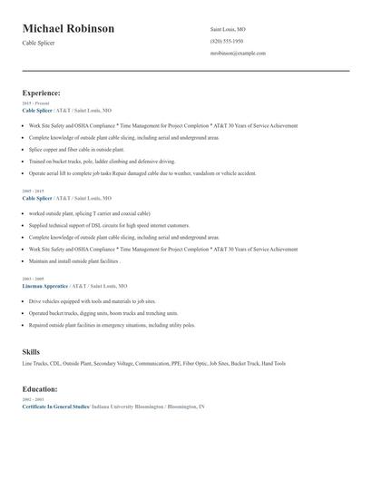 Cable Splicer Resume