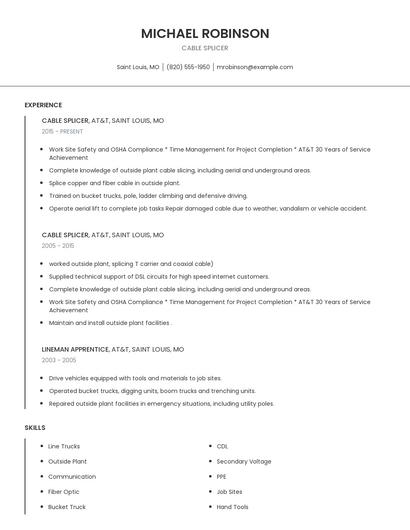 Cable Splicer Resume
