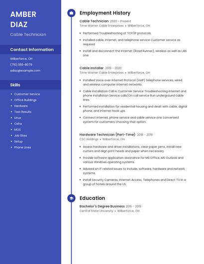 Cable Technician Resume