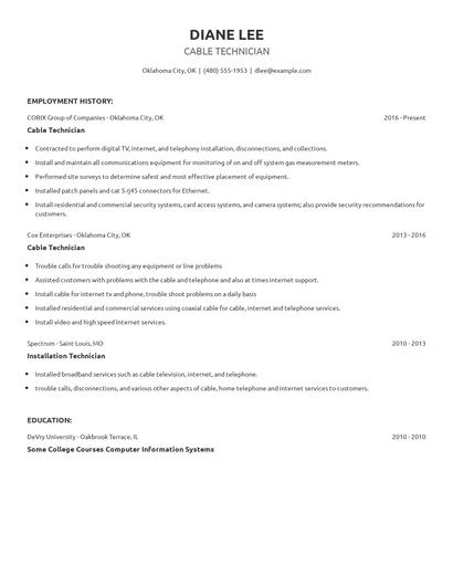 Cable Technician Resume