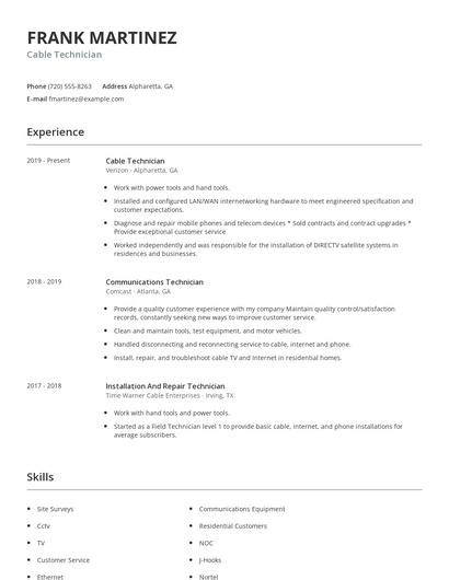 Cable Technician Resume