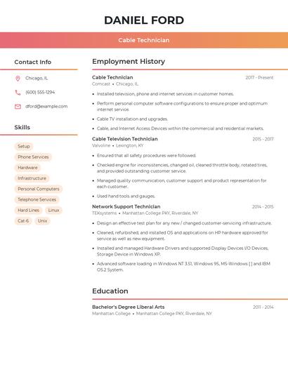Cable Technician Resume