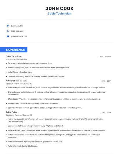 Cable Technician Resume