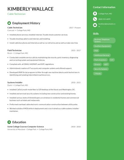 Cable Technician Resume