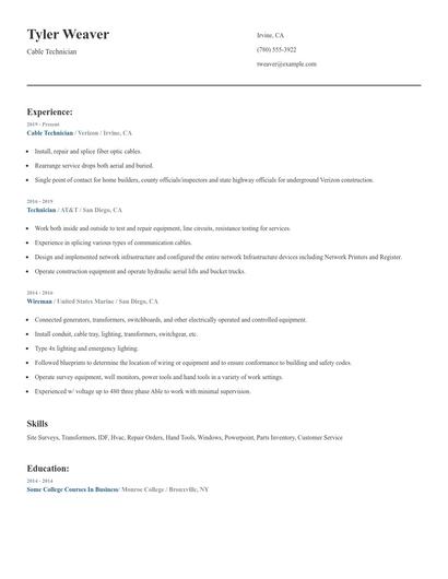 Cable Technician Resume