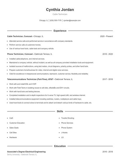 Cable Technician Resume