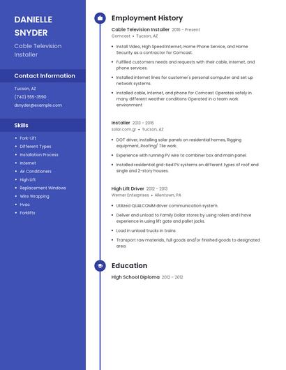 Cable Television Installer Resume