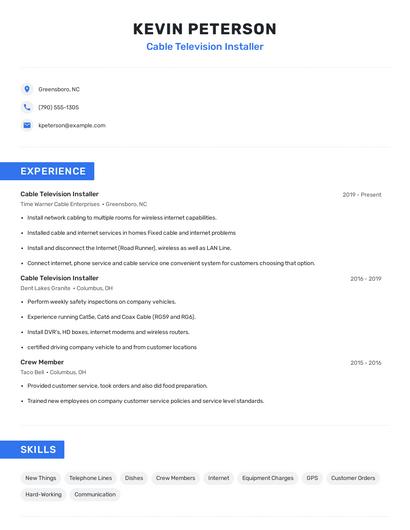 Cable Television Installer Resume