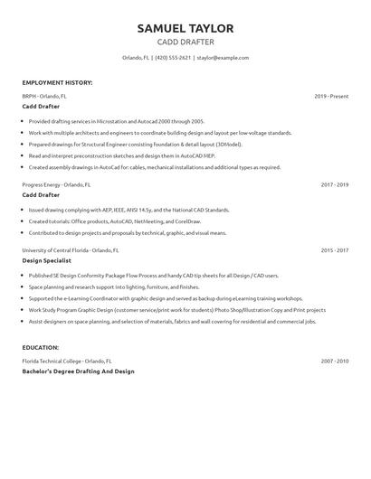 Cadd Drafter Resume