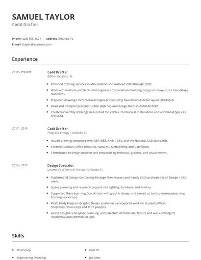 Cadd Drafter Resume