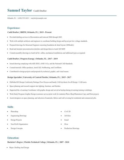 Cadd Drafter Resume