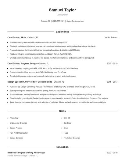 Cadd Drafter Resume