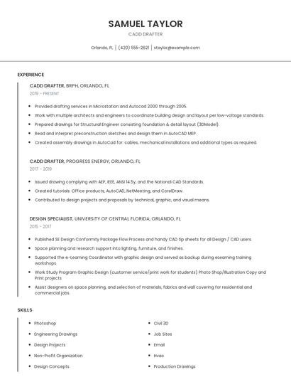 Cadd Drafter Resume