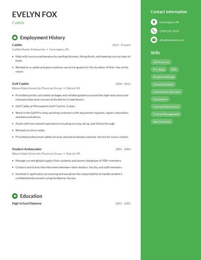Caddie Resume