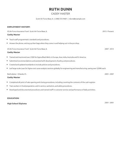 Caddy Master Resume